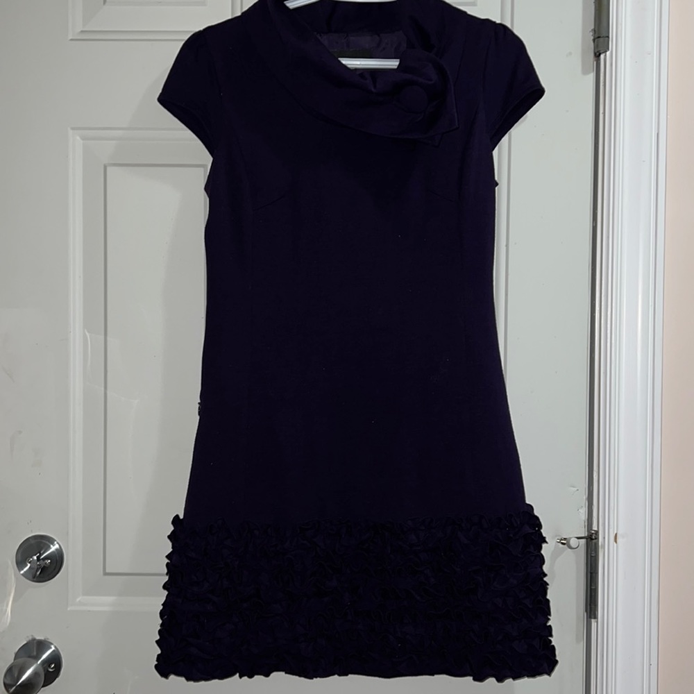 Vero Moda navy blue cowl neck short-sleeved mini dress with ruffled hem